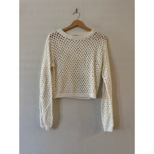LNA Clothing Open Knit Crochet Sweater Small Cream Boho Cropped Pullover Mint